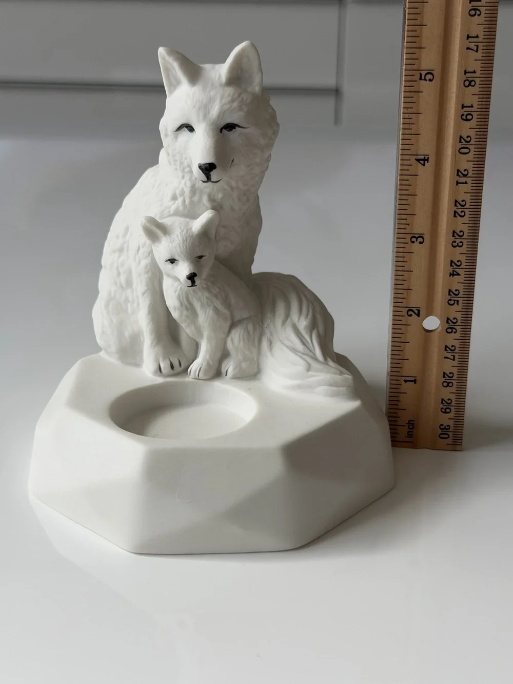 PartyLite Nature’s Wonders Arctic White Fox & Pup Ceramic Candle Holder
